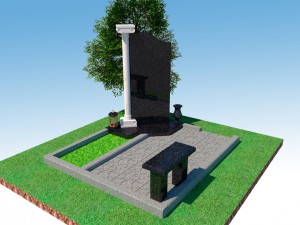 Элитный памятник из чёрного гранита с мраморной вставкой «Колонна»