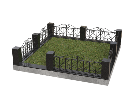 Гранитный цоколь на могилу с оградой